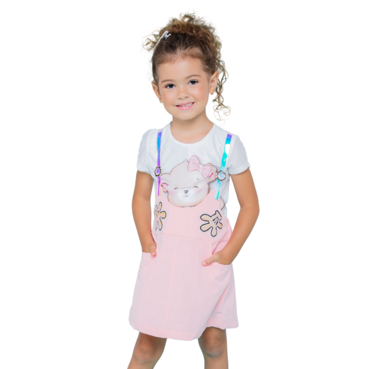 Salopete Infantil com Blusa Ursinha Gabriela Aquarela