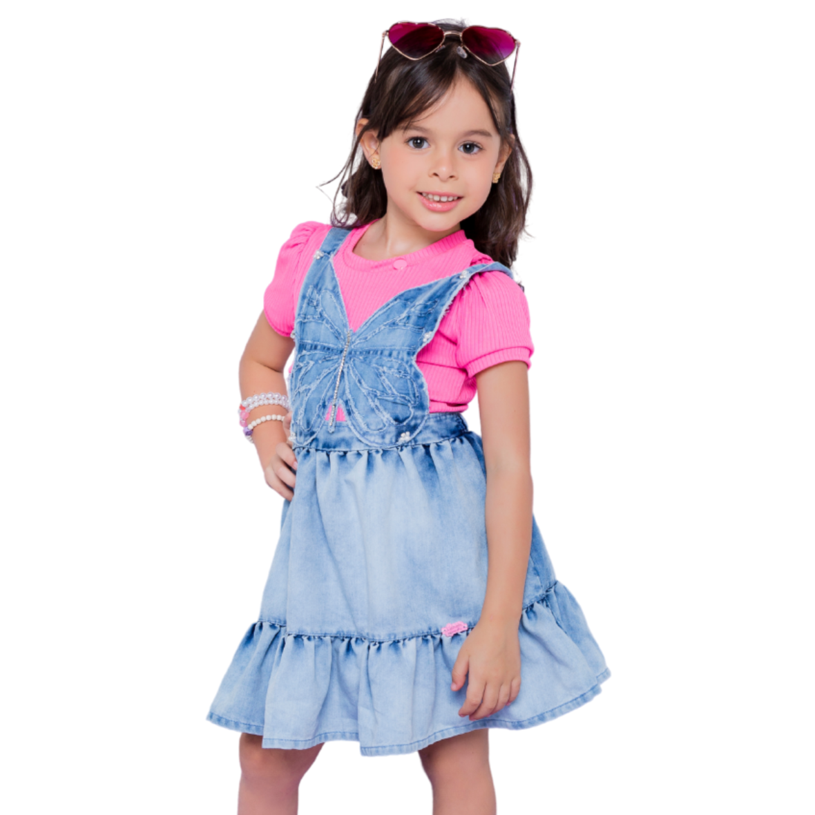 Vestido Infantil Jeans Borboleta Gabriela Aquarela