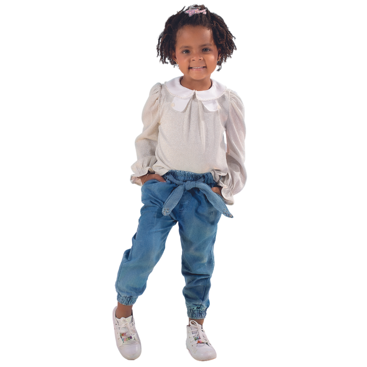 Calça Jeans Infantil Laço Frontal Gabriela Aquarela