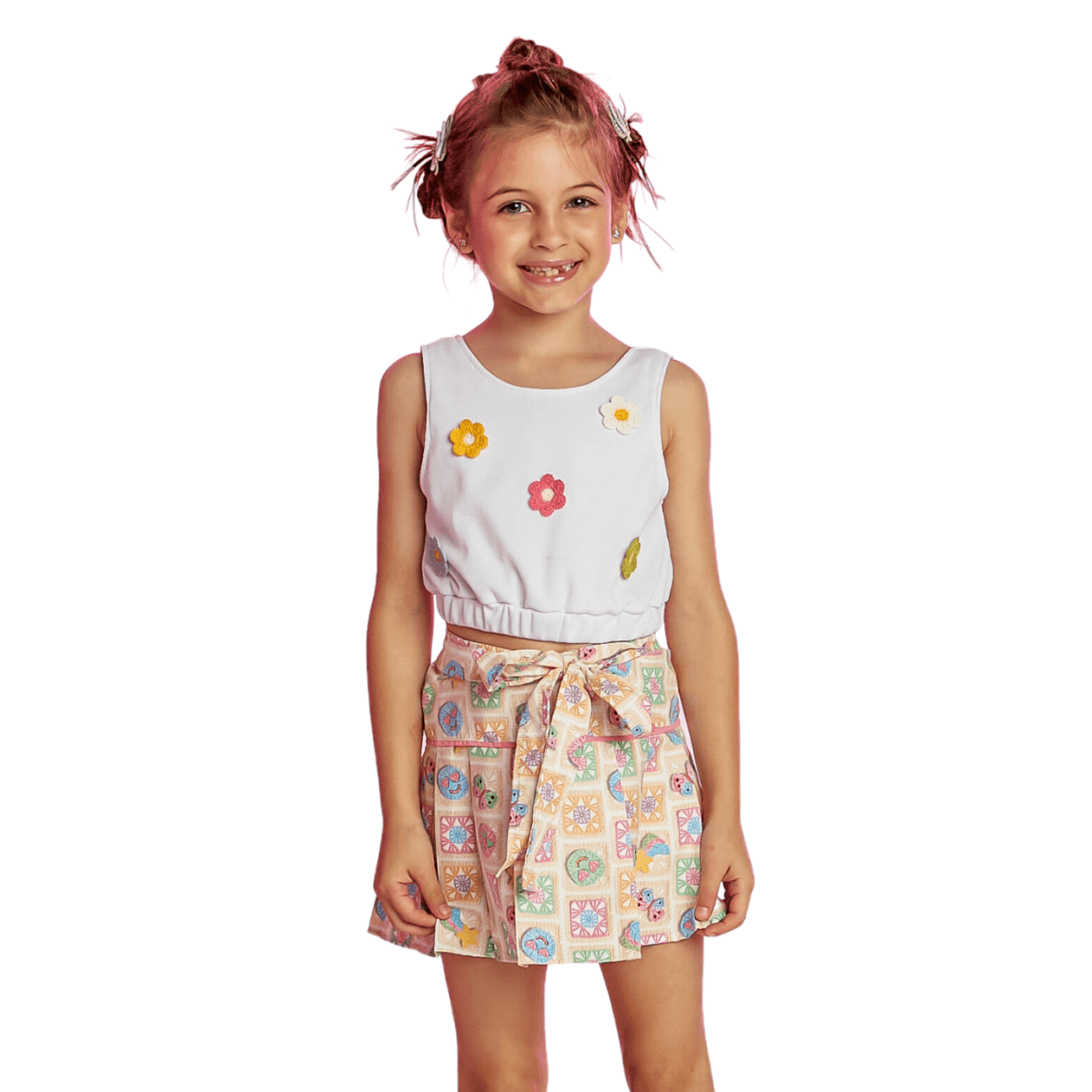 Conjunto Infantil Saia Peplum Estampado Gabriela Aquarela