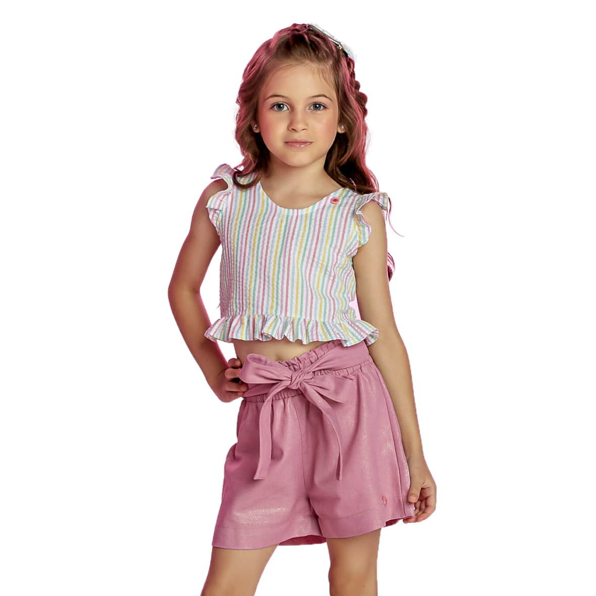 Conjunto Infantil Short Linho Rosa Gabriela Aquarela