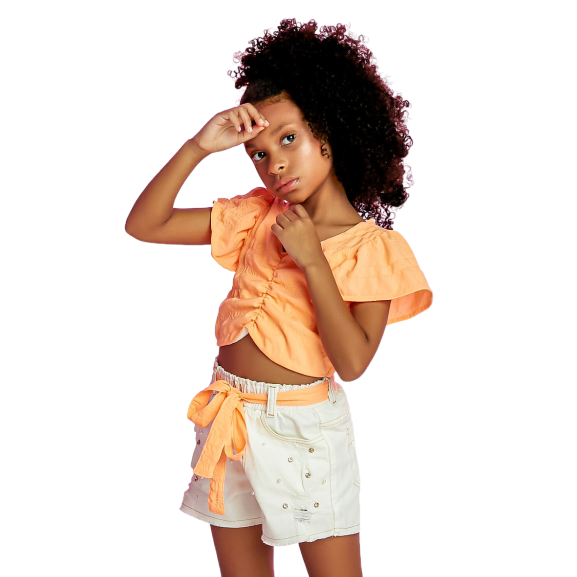 Conjunto Infantil Short em Sarja E Top Laranja Gabriela Aquarela