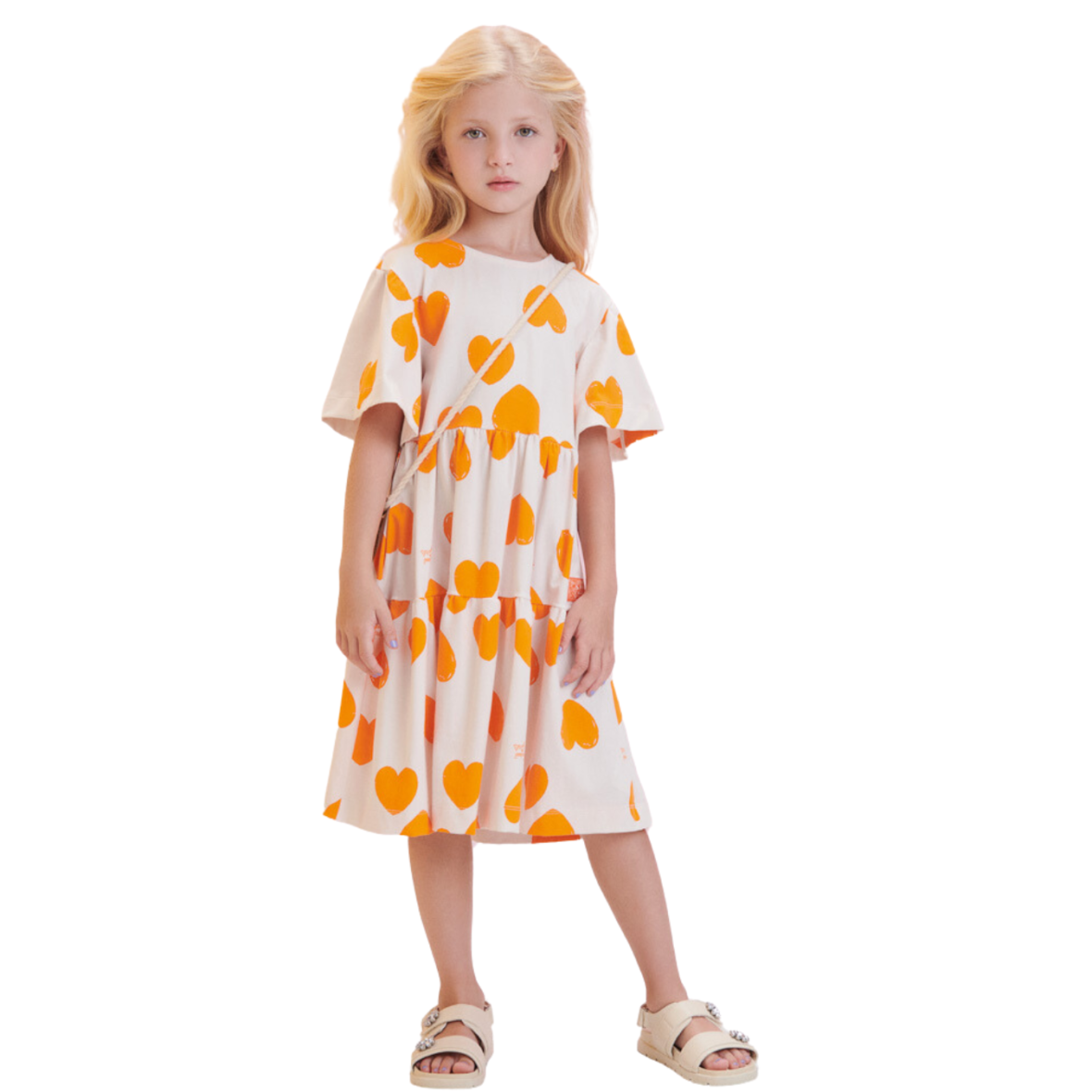 Vestido Infantil Corações Laranja Animê