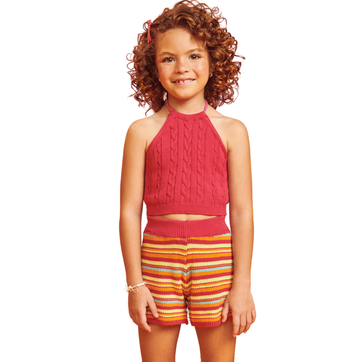 Conjunto Infantil em Tricô Listrado Pink Mood Infanti