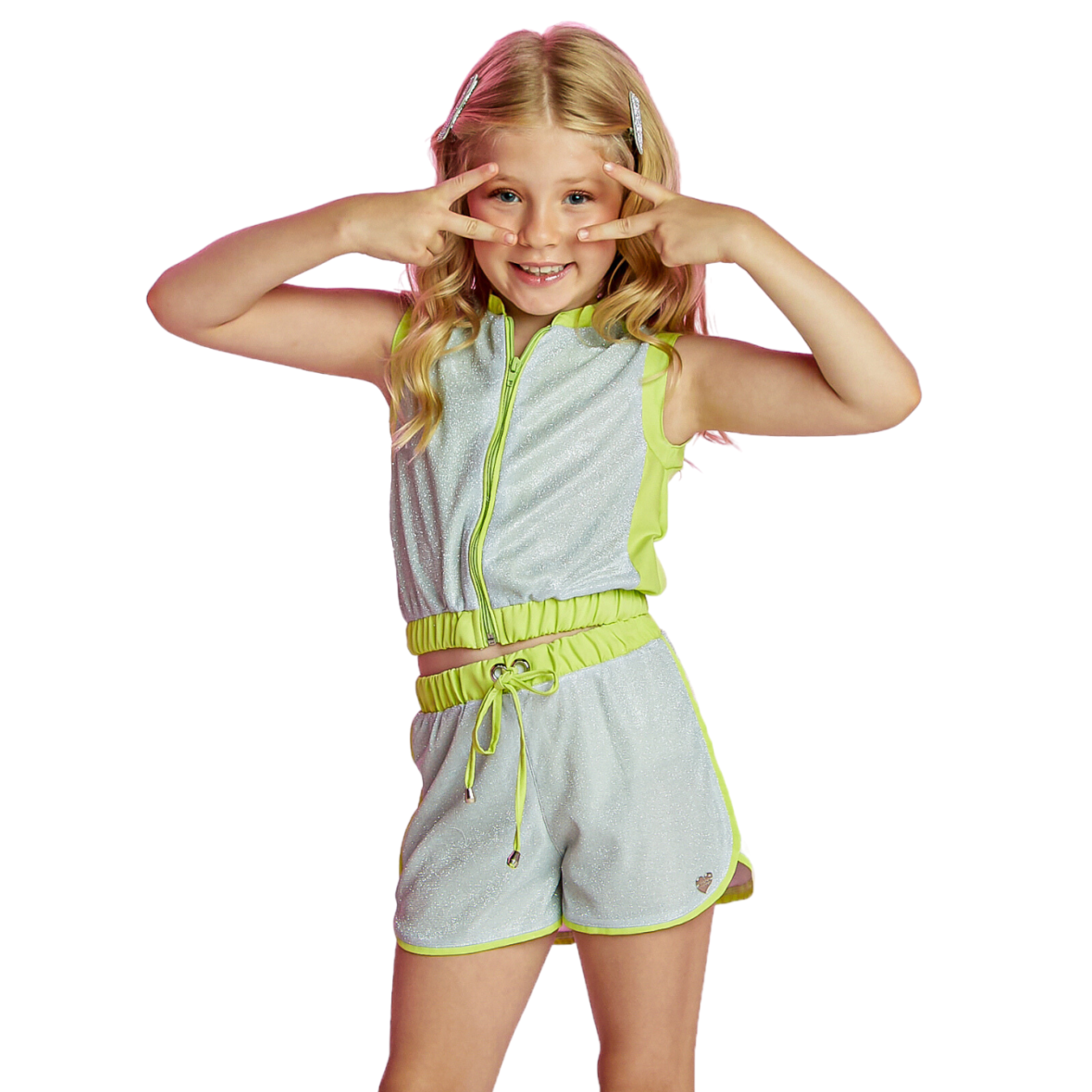 Conjunto Infantil Short e Colete Prata Gabriela Aquarela