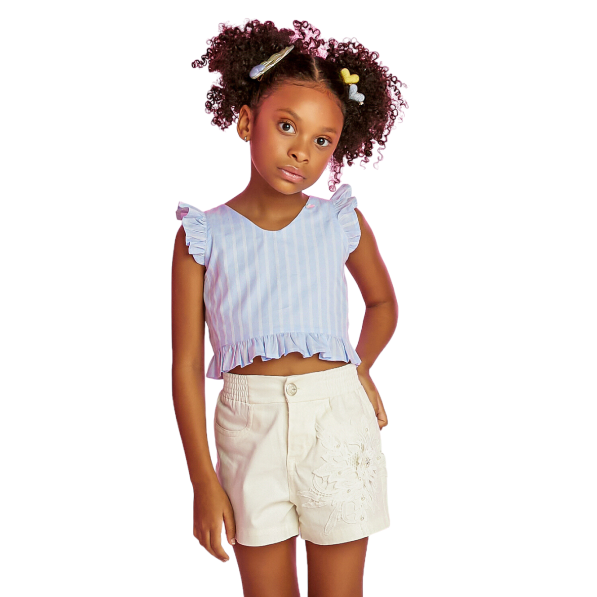 Conjunto Infantil Short Bordado e Cropped Gabriela Aquarela