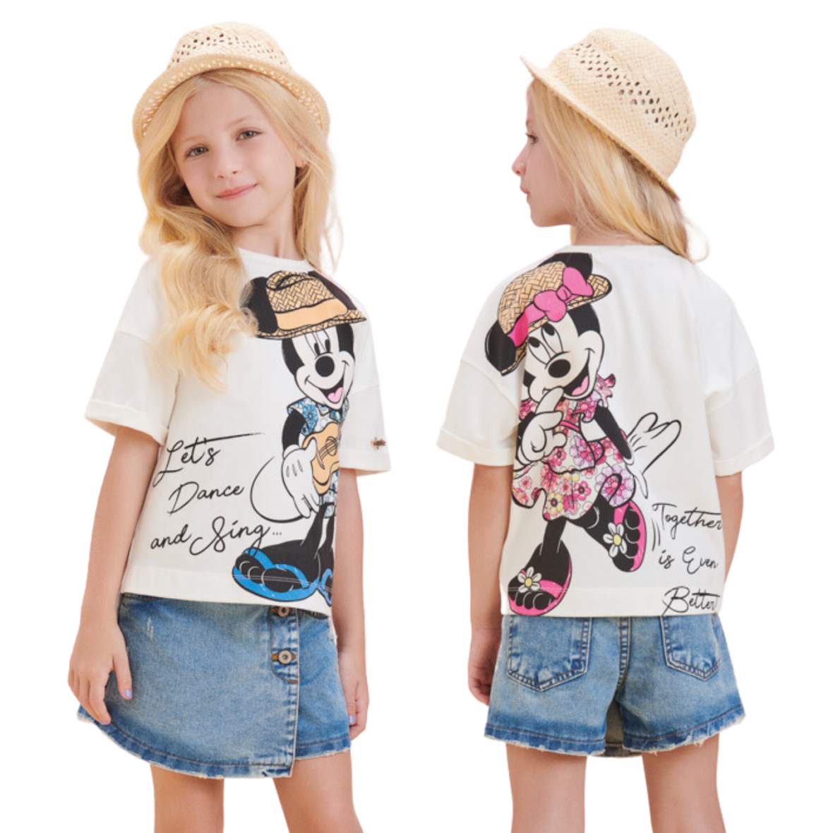 T-shirt Infantil Mickey e Minnie Animê