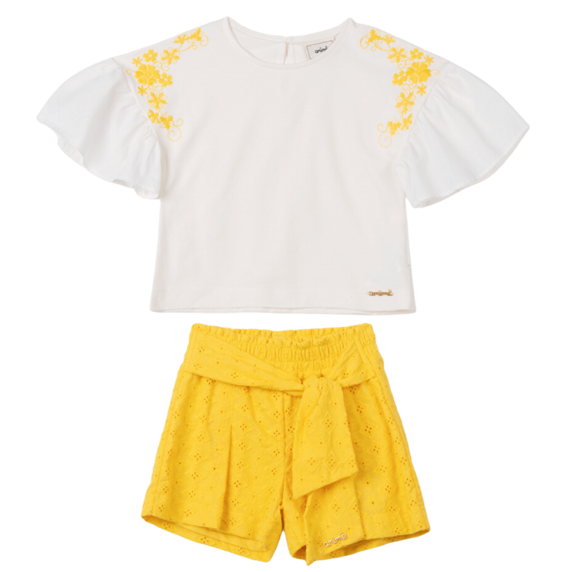 Conjunto Infantil Blusa e Short em Laise Amarelo Animê