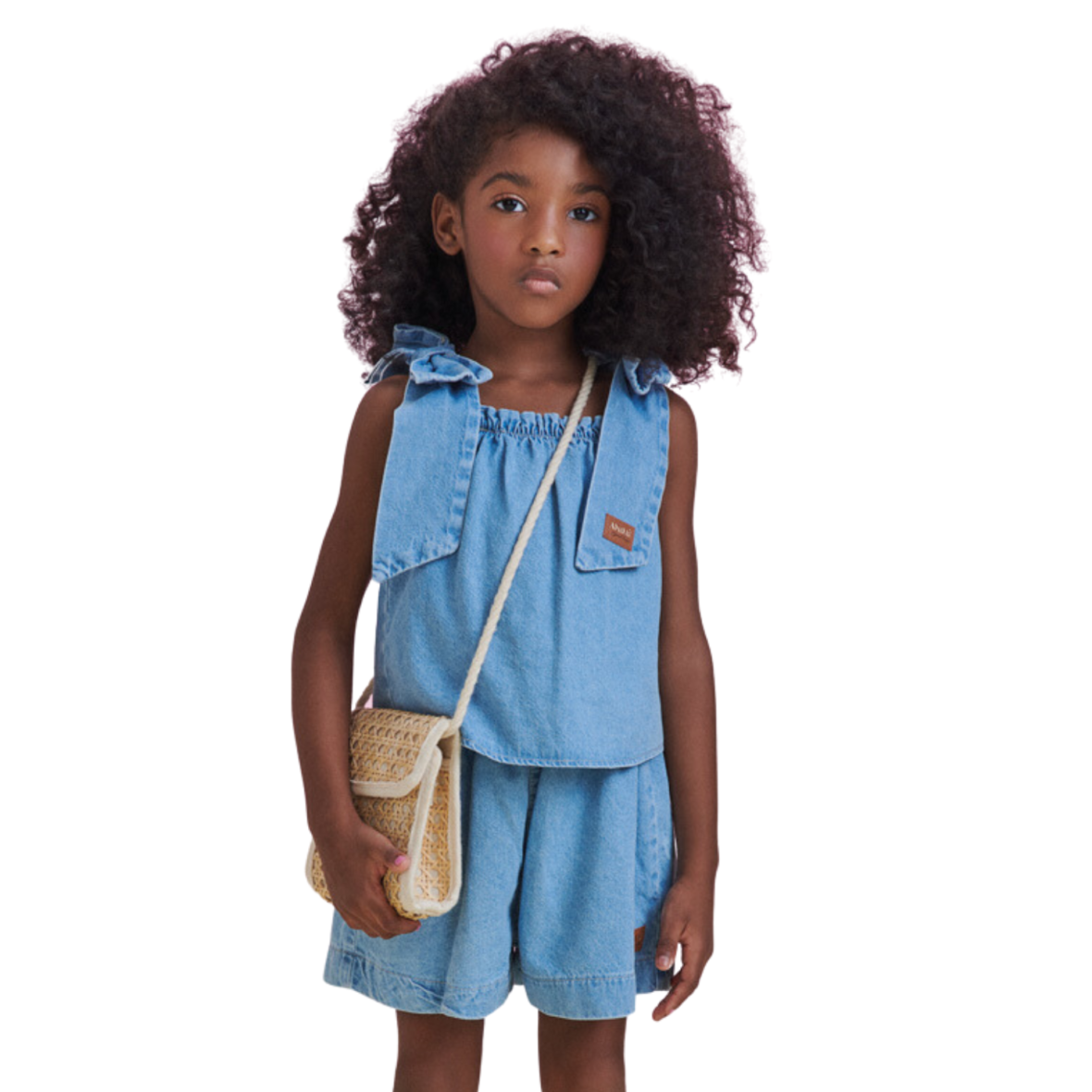 Conjunto Infantil Short e Blusa Jeans com Laço Animê