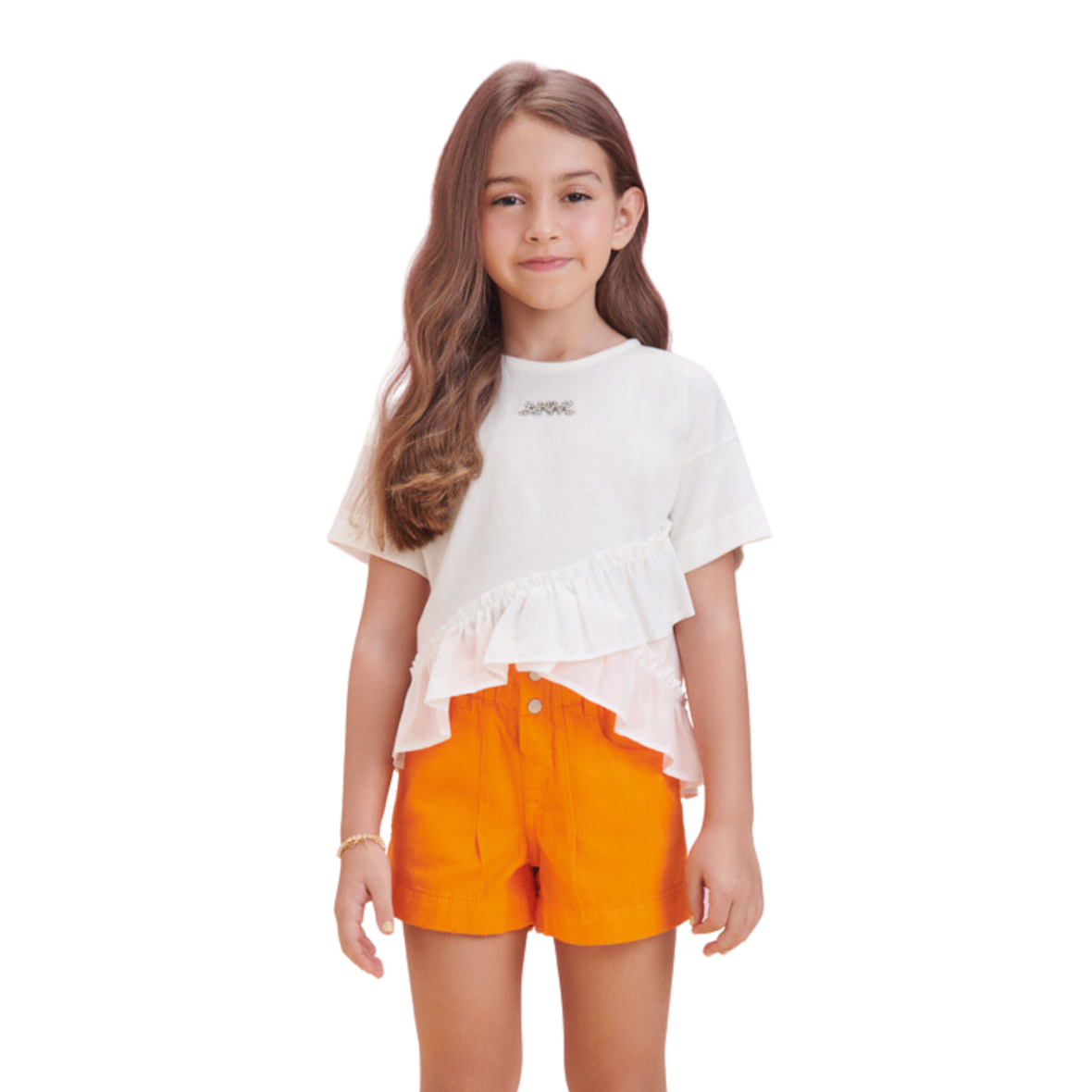 Blusa Infantil com Babados Diagonal Animê