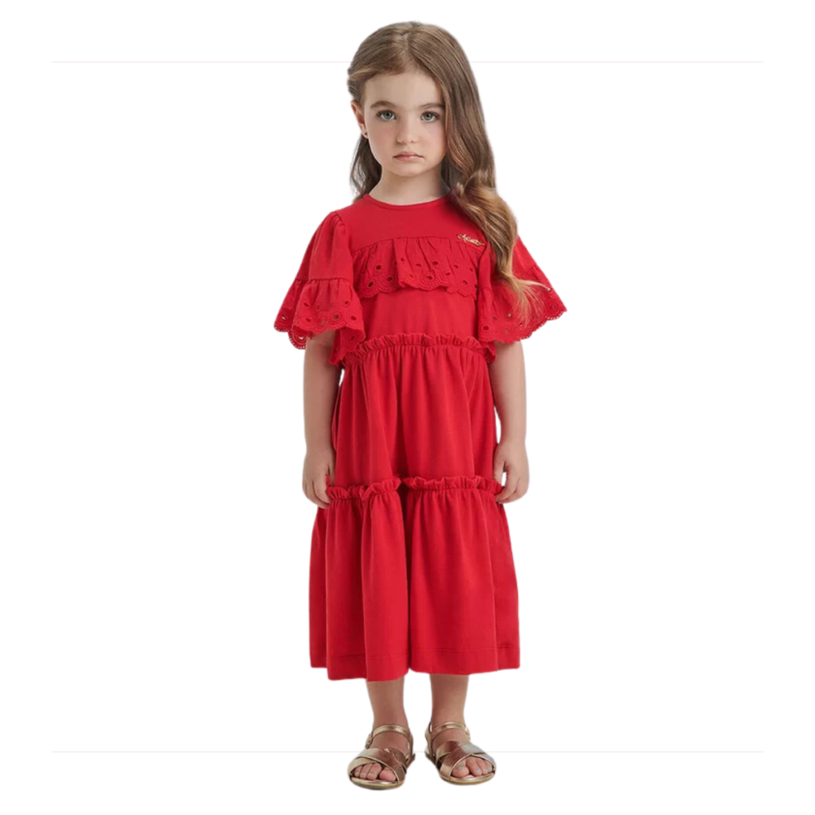 Vestido Infantil Vermelho de Babados Animê