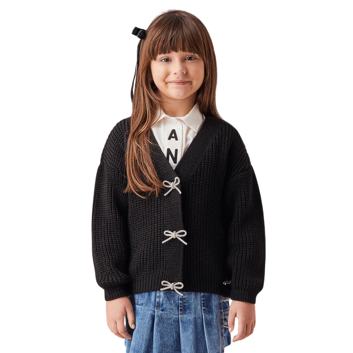 Cardigan Infantil de Tricot com Laço de Strass Animê