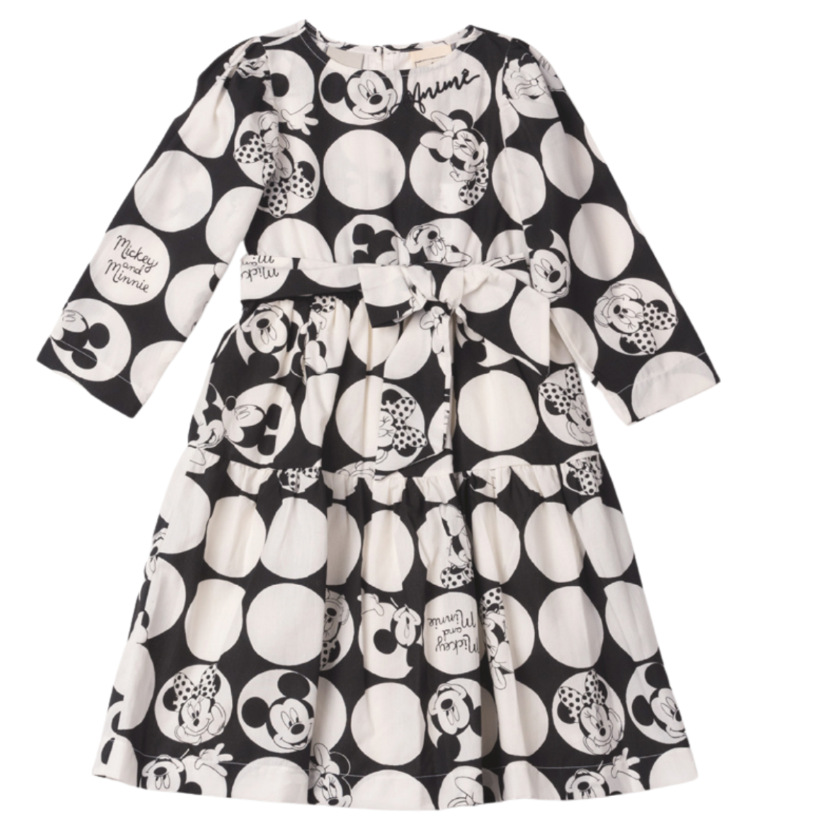 Vestido Infantil Manga Longa de Poá Mickey e Minnie Animê