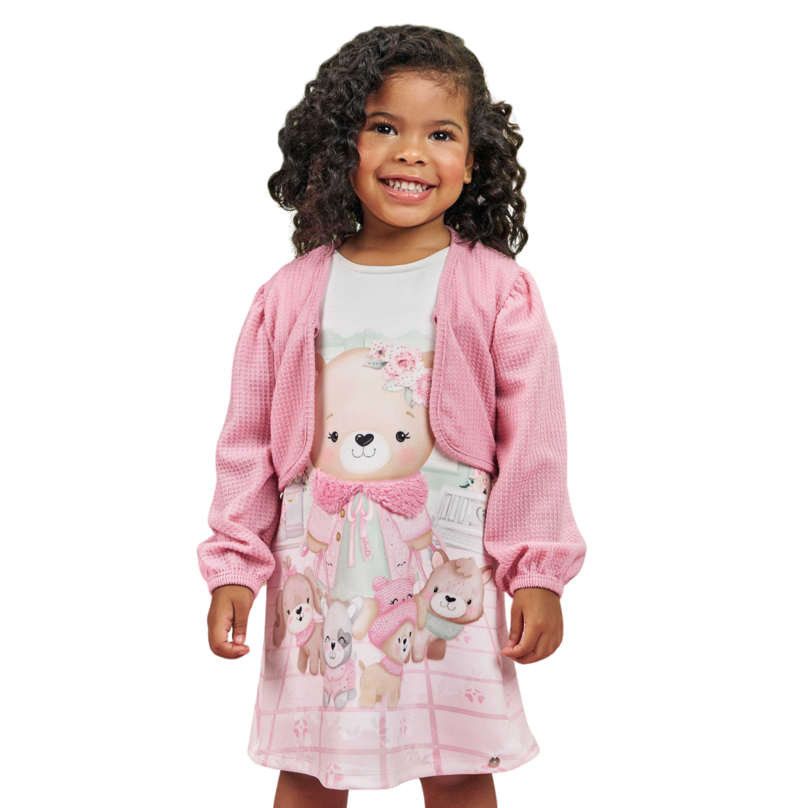 Vestido Infantil em Fly Tech com Bolero Malha Infanti