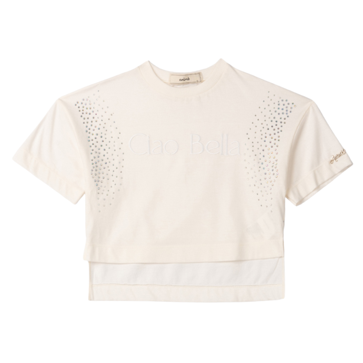 Blusa Infantil Off White com Bordado e Strass Animê