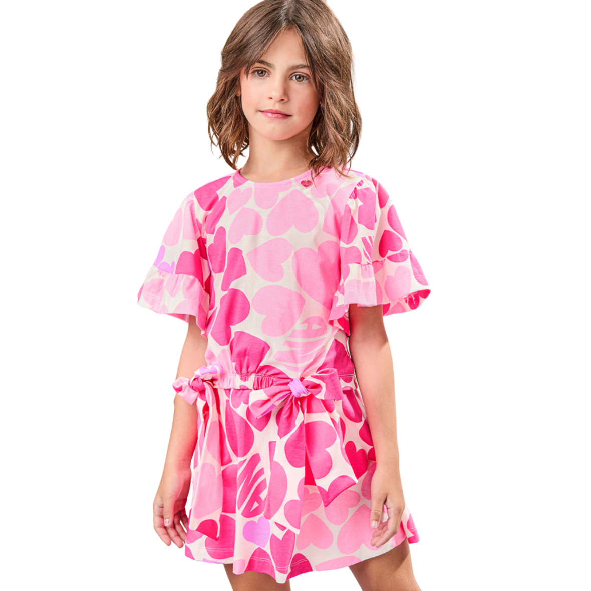 Conjunto Infantil Off White de Corações com Laço Animê