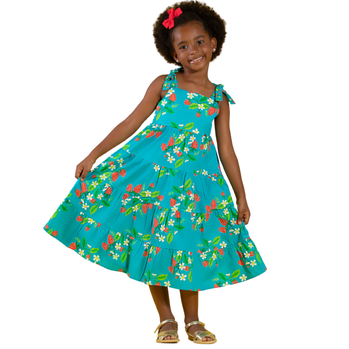 Vestido Infantil Estampa Morango Azul Precoce