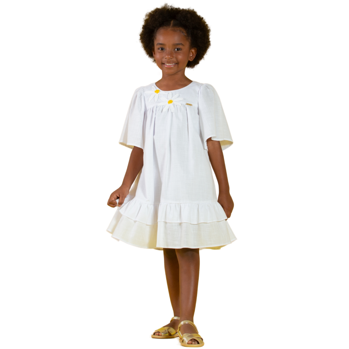 Vestido Infantil Branco Bordado Crochê Precoce