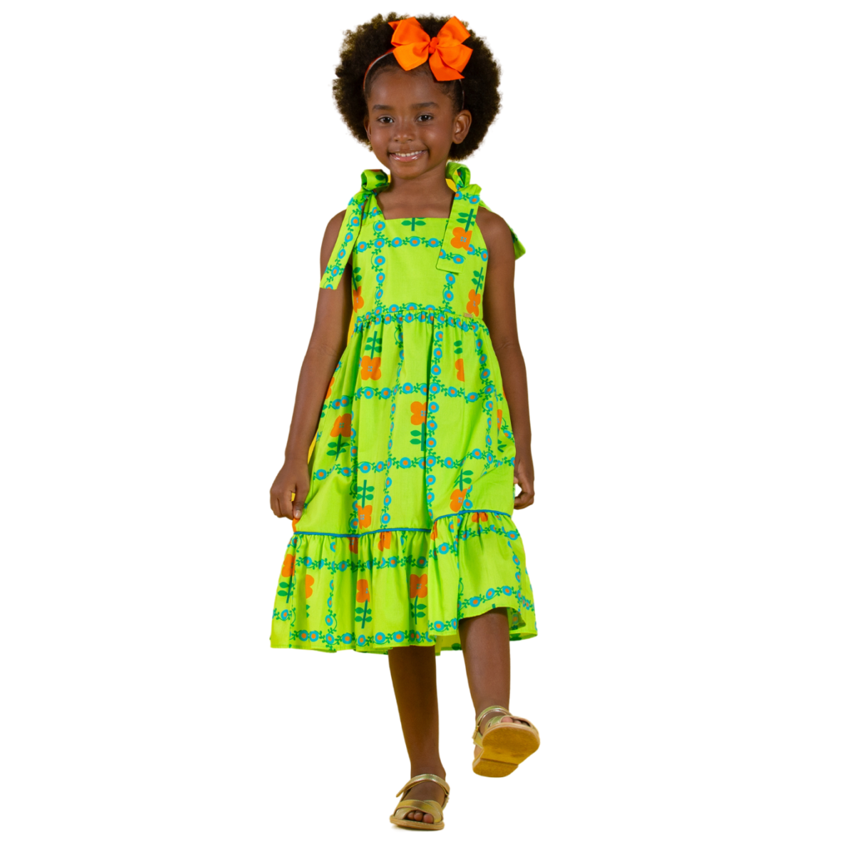 Vestido Infantil Estampa Quadriculado Florido Verde Precoce