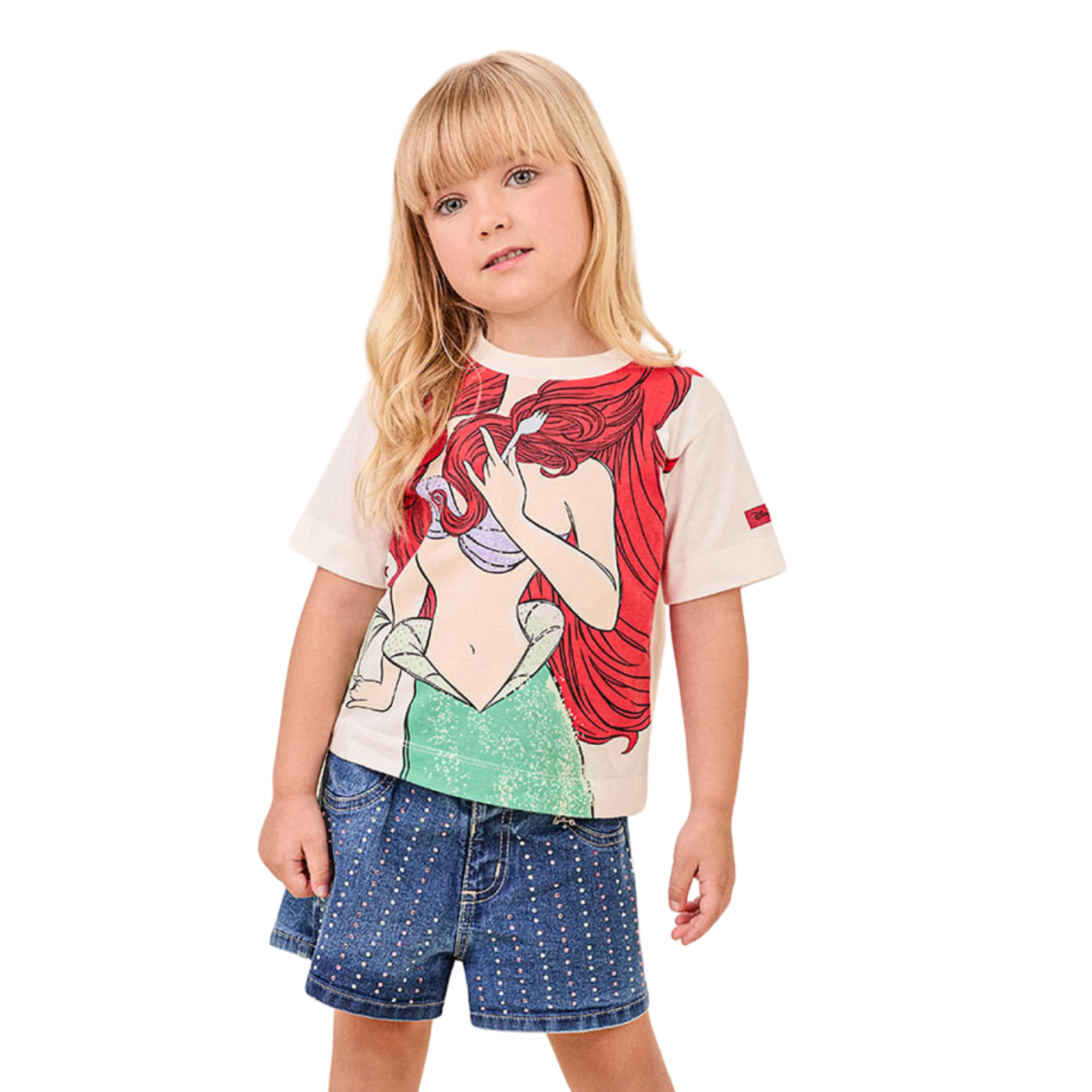 Blusa Infantil Off White da Ariel com Strass Disney Animê