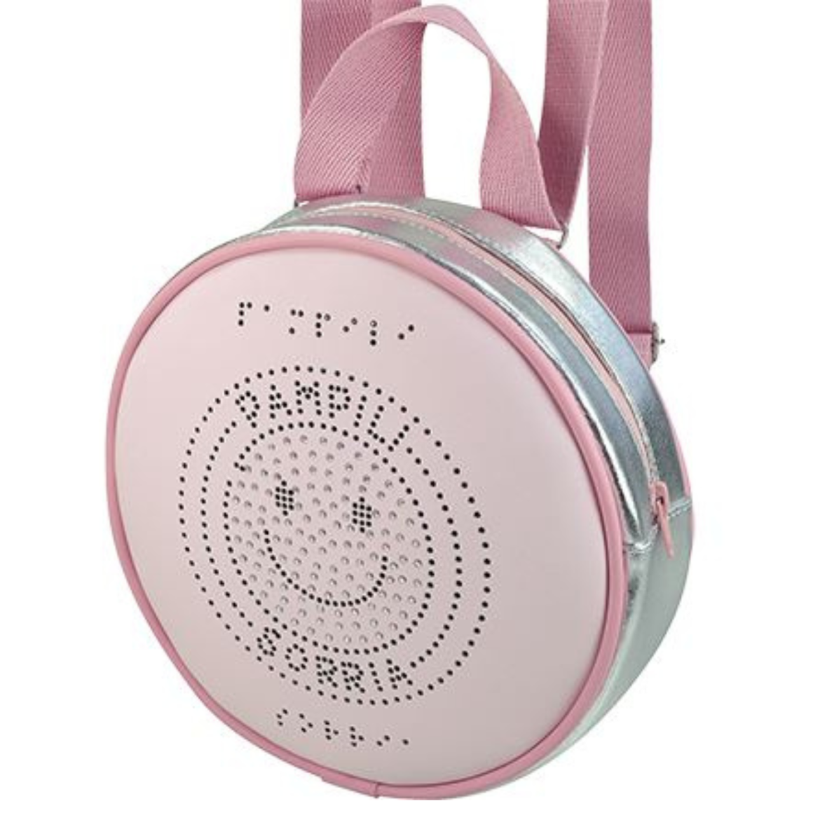 Bolsa Mochilinha 2 em 1 Sorria Braille Rosa e Prata Pampili