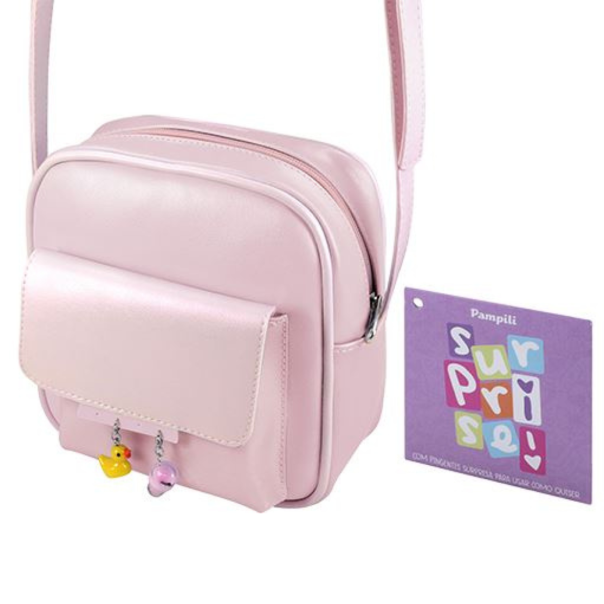 Bolsa Tiracolo Infantil com Bolso Frontal Rosa Pampili