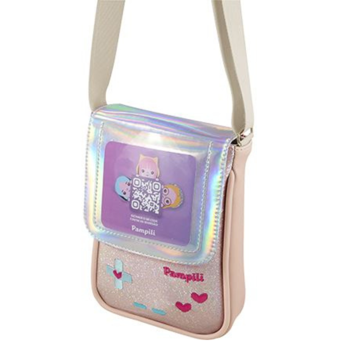 Bolsa Tiracolo Infantil Game Pamps Holográfica Rosê Pampili