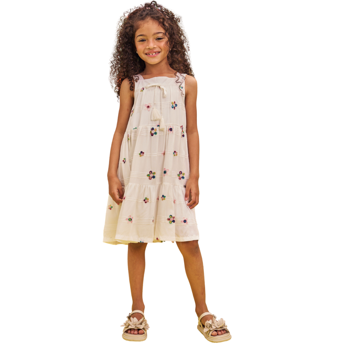 Vestido Infantil em Viscose Bordada Flores Infanti