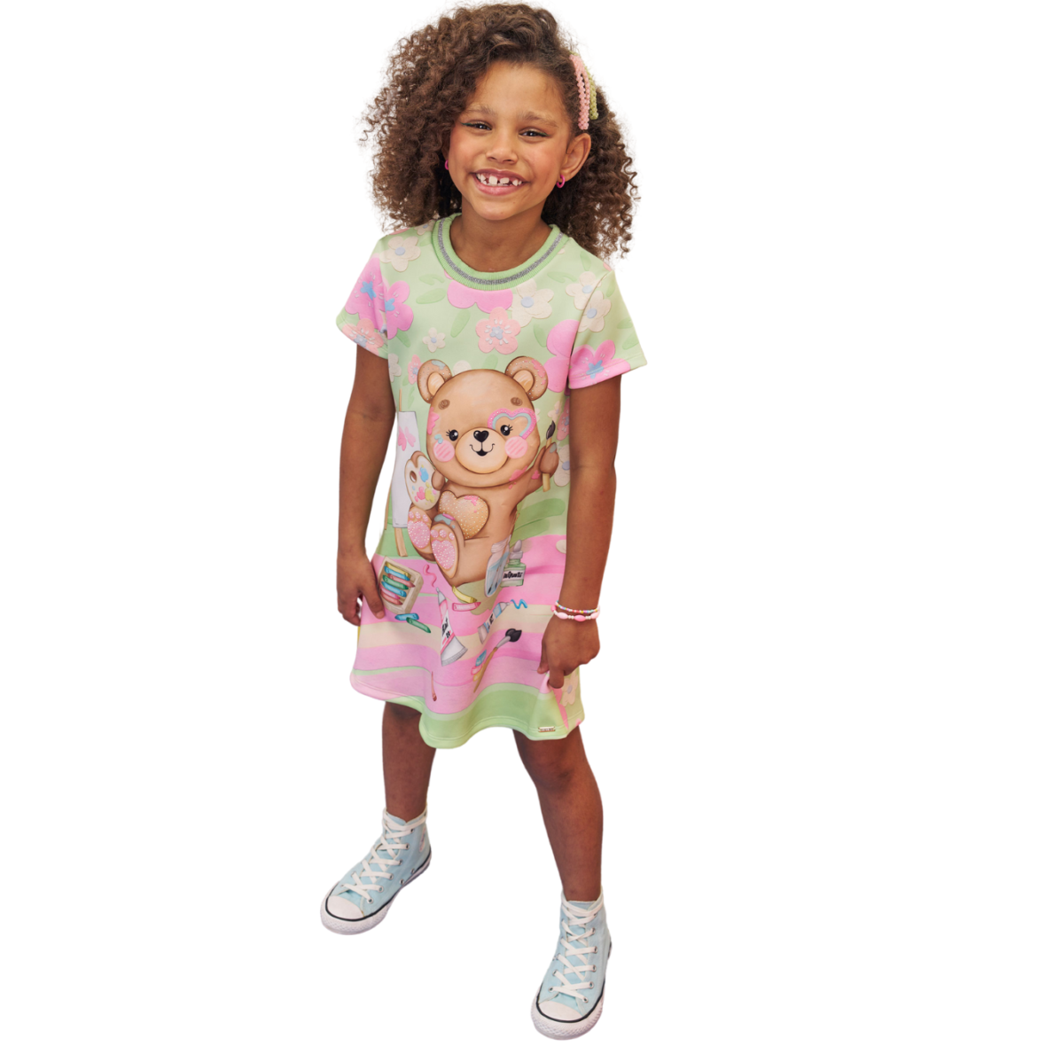 Vestido Infantil em Fly Tech Estampa Urso Infanti