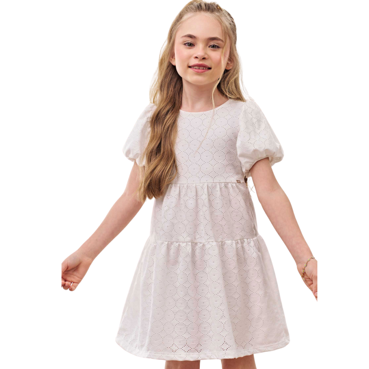 Vestido Infantil em Malha Laise Branco Infanti