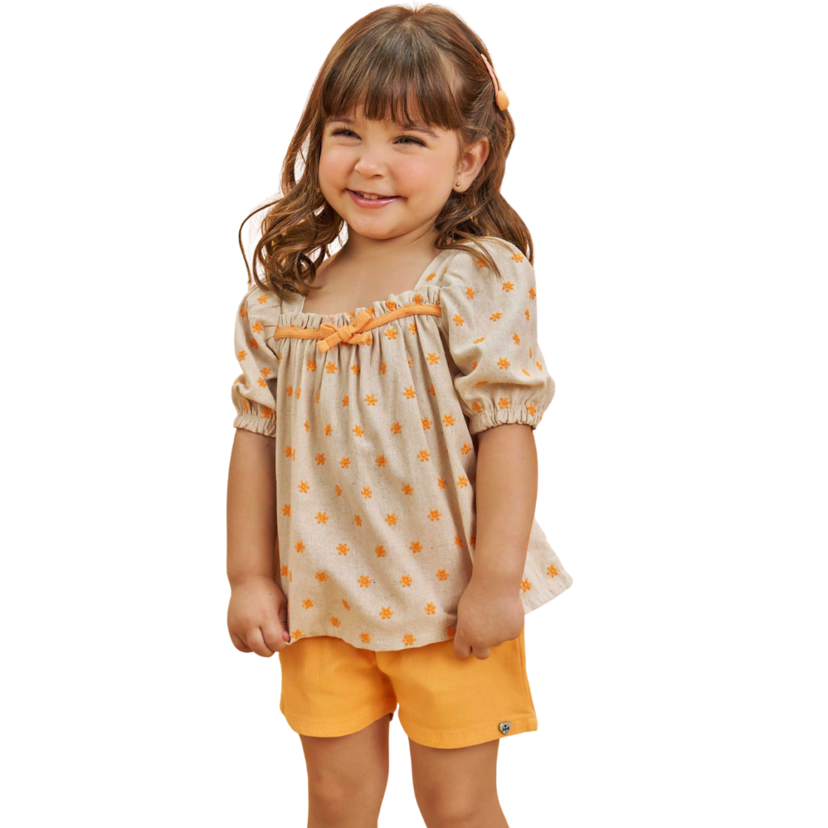 Conjunto Infantil em Linho Bordado Floral Infanti