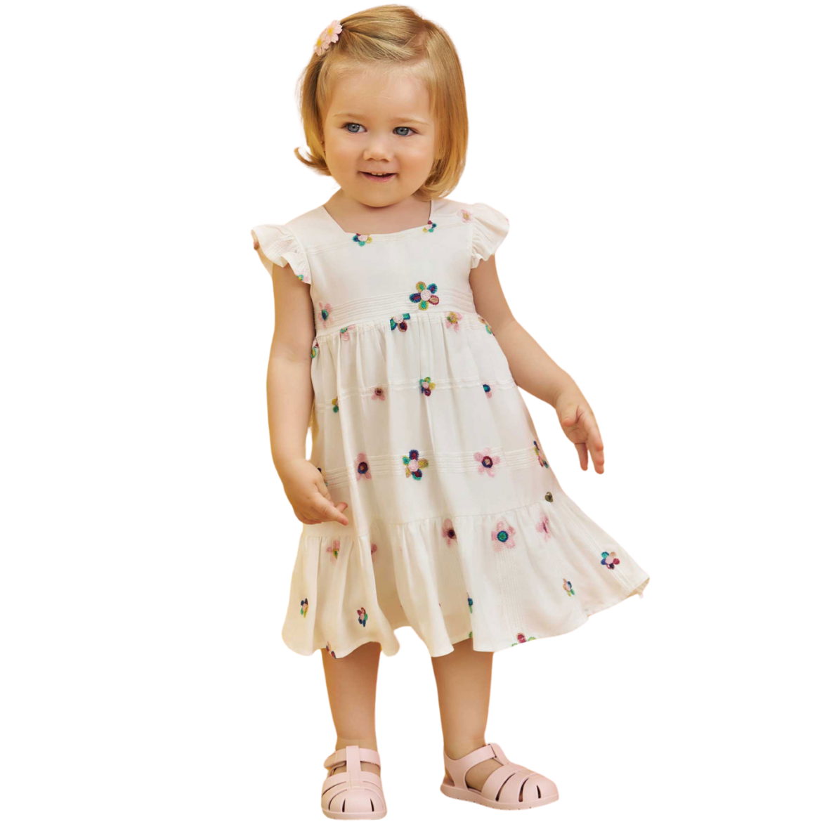 Vestido Infantil em Viscose Bordada Flores Infanti