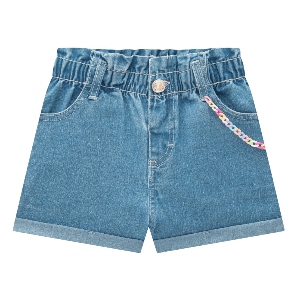 Short Jeans Infantil com Corrente Colorida Infanti