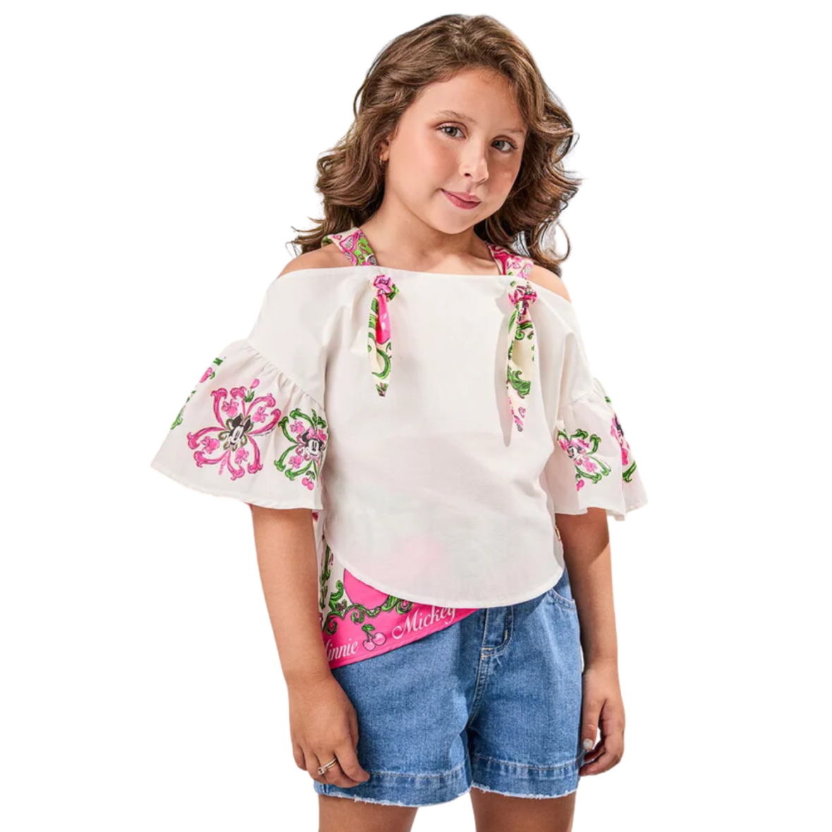 Blusa com Mangas de Azulejos da Minnie Mouse Animê