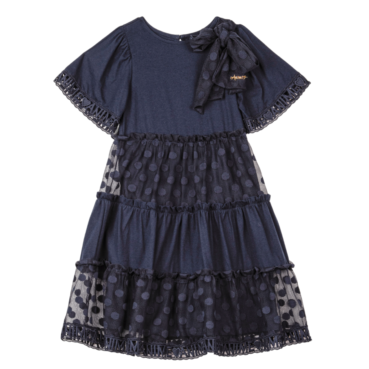 Vestido Infantil Laço de Tule Poá Animê