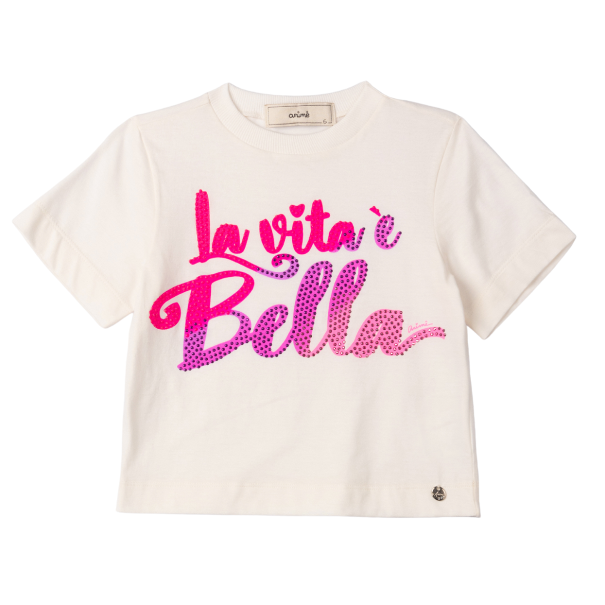 Blusa Infantil Canelada La Vida è Bela com Strass Animê