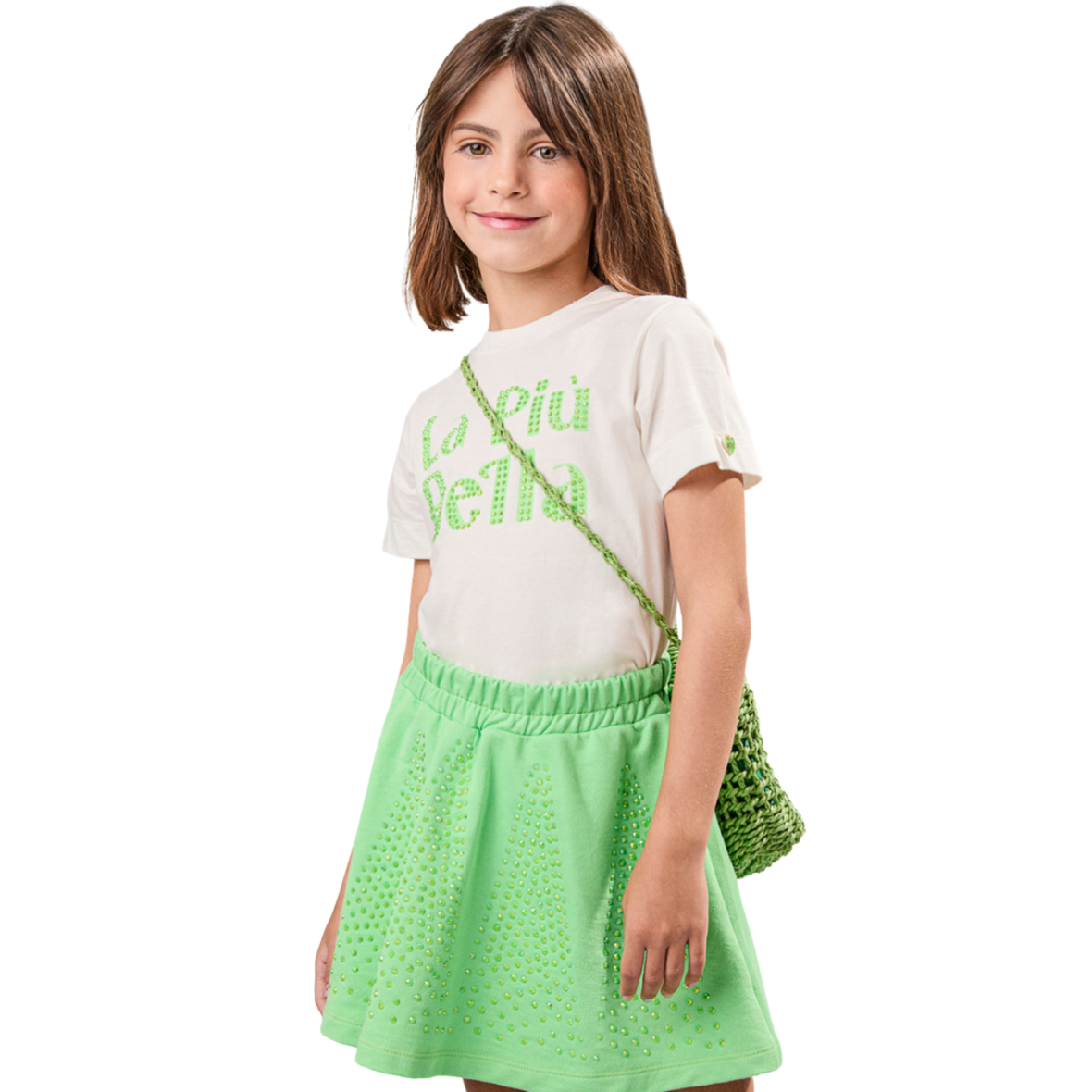 Conjunto Infantil Verde La Più Bella com Strass Animê