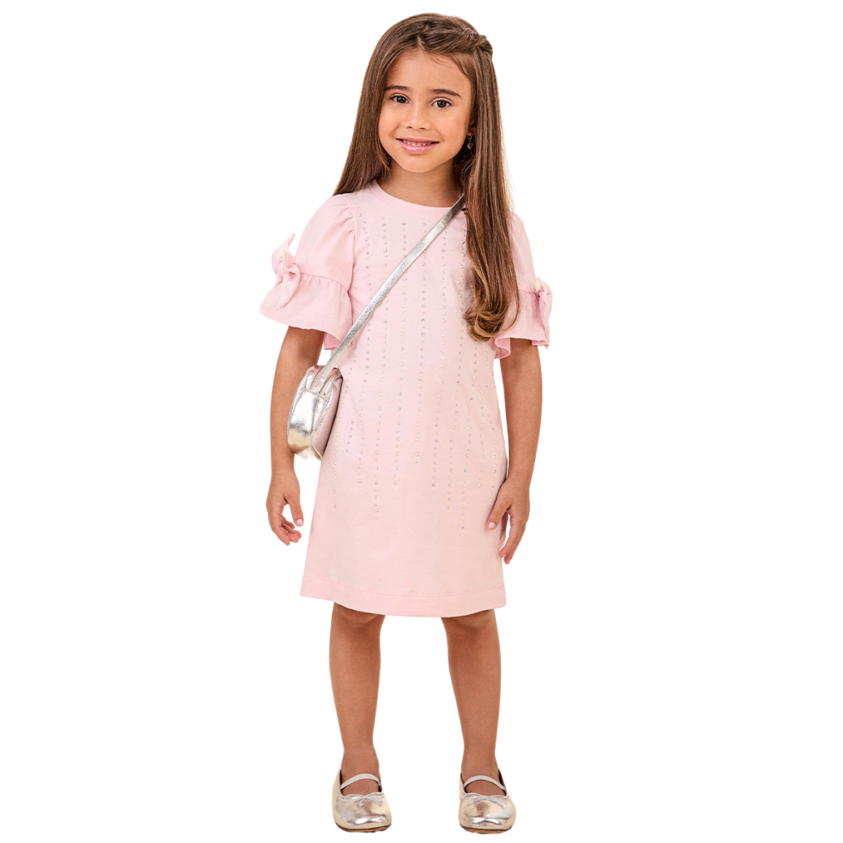 Vestido Infantil Rosa com Laços nas Mangas Animê