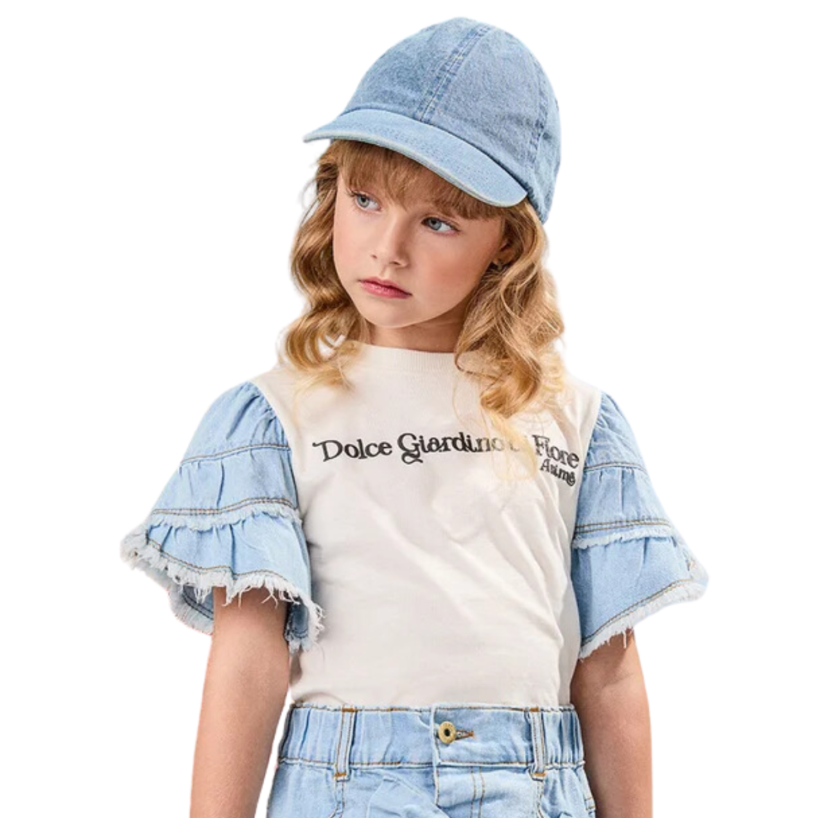 Blusa Infantil Off White com Manga Jeans Animê