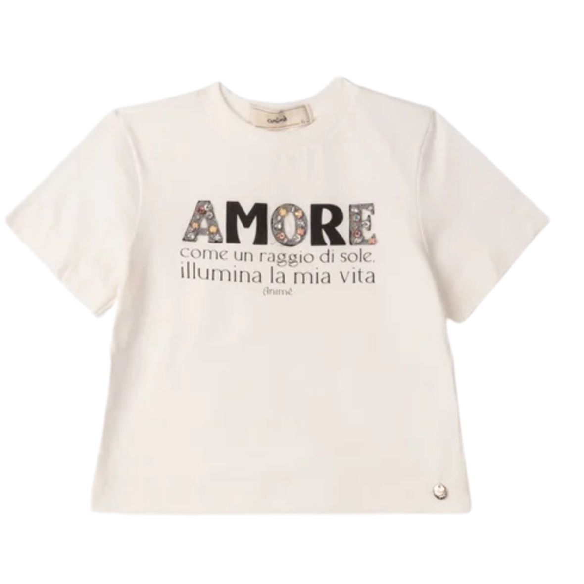 Blusa Infantil Off White Amore com Pedrarias Animê