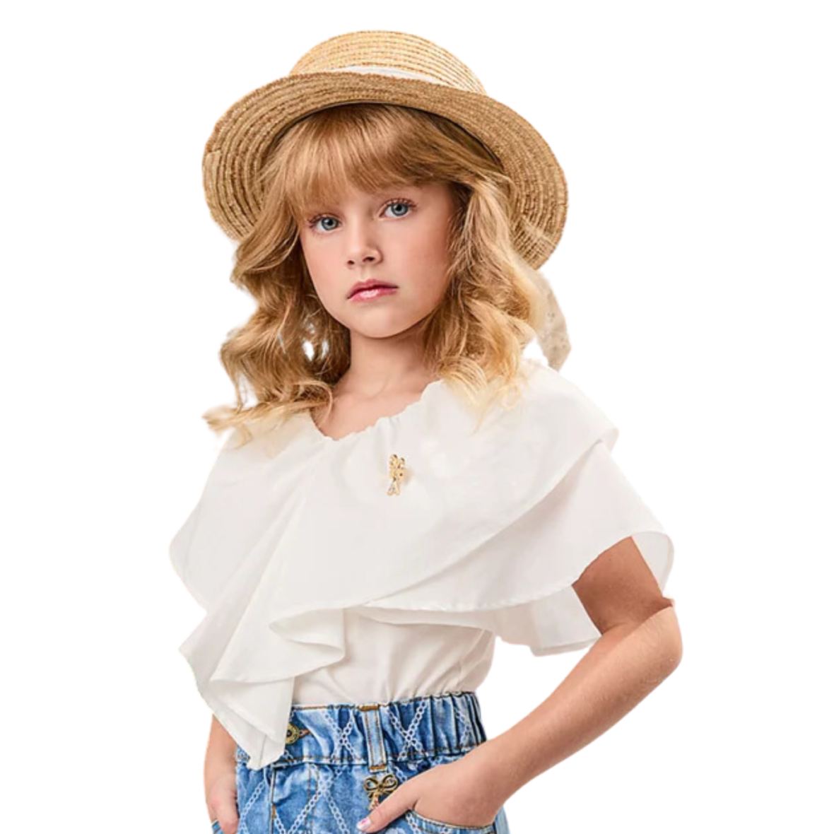 Blusa Infantil Off White com Babados Animê