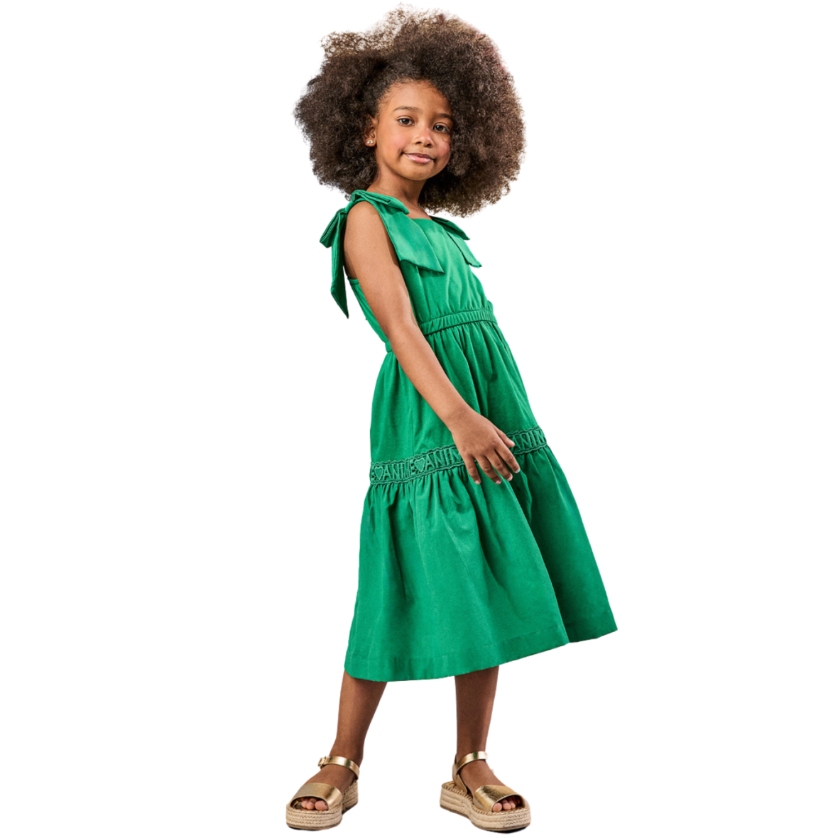 Vestido Infantil Verde de Alças com Laço Animê