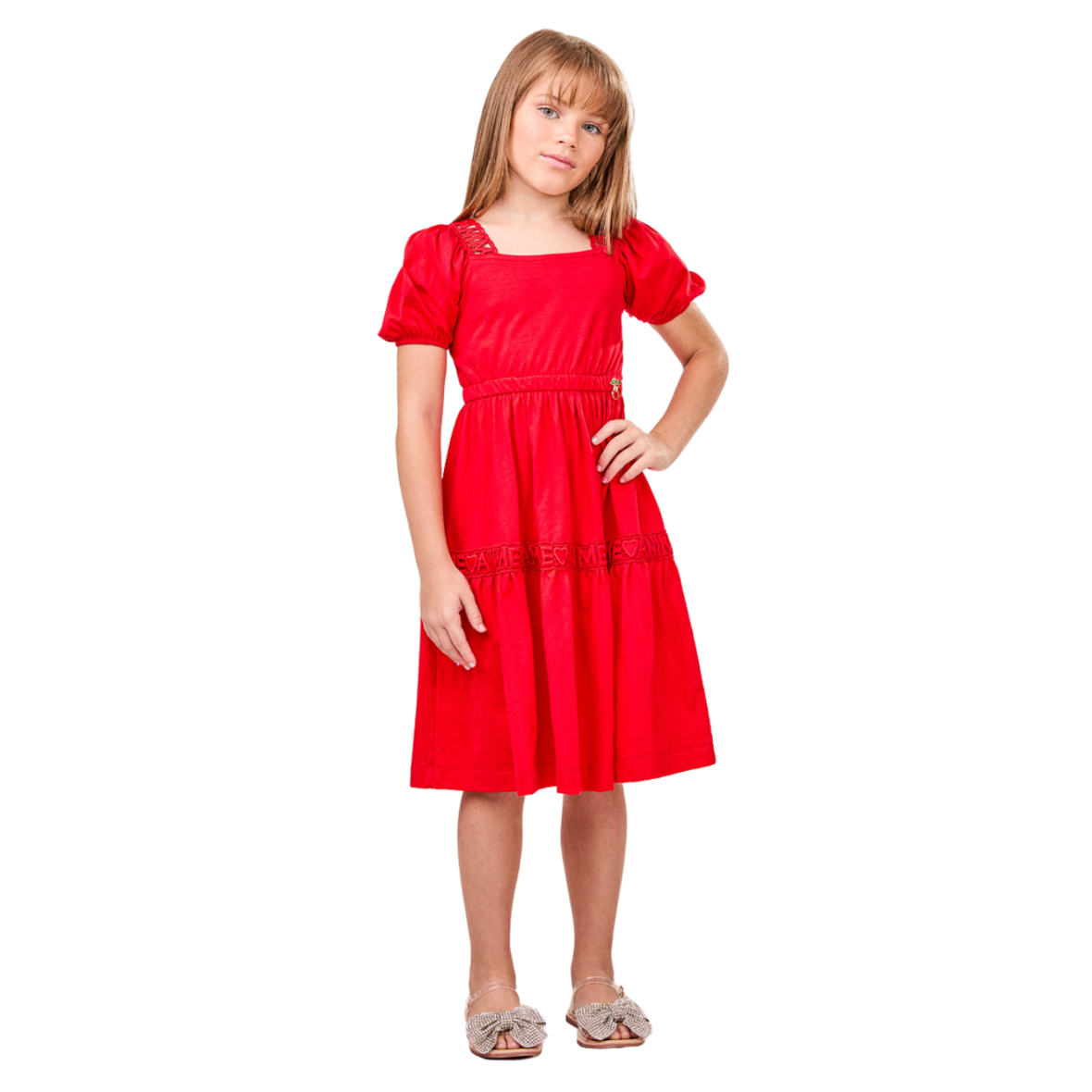 Vestido Infantil Vermelho Preppy Animê