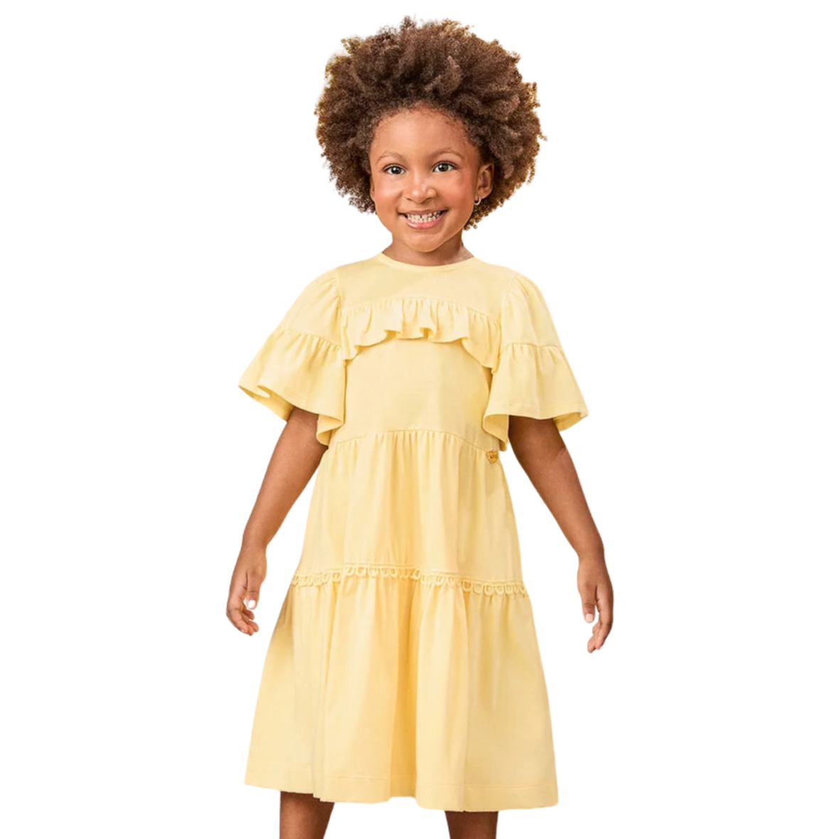 Vestido Infantil Amarelo com Babados Animê