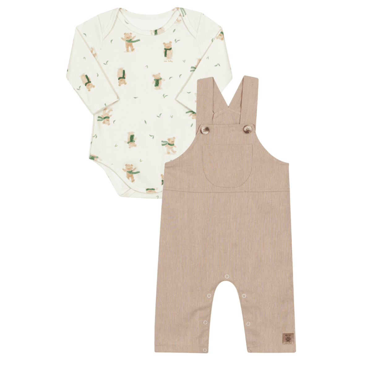 Jardineira e Body Bebê Menino Ursinhos de Inverno Nini & Bambini