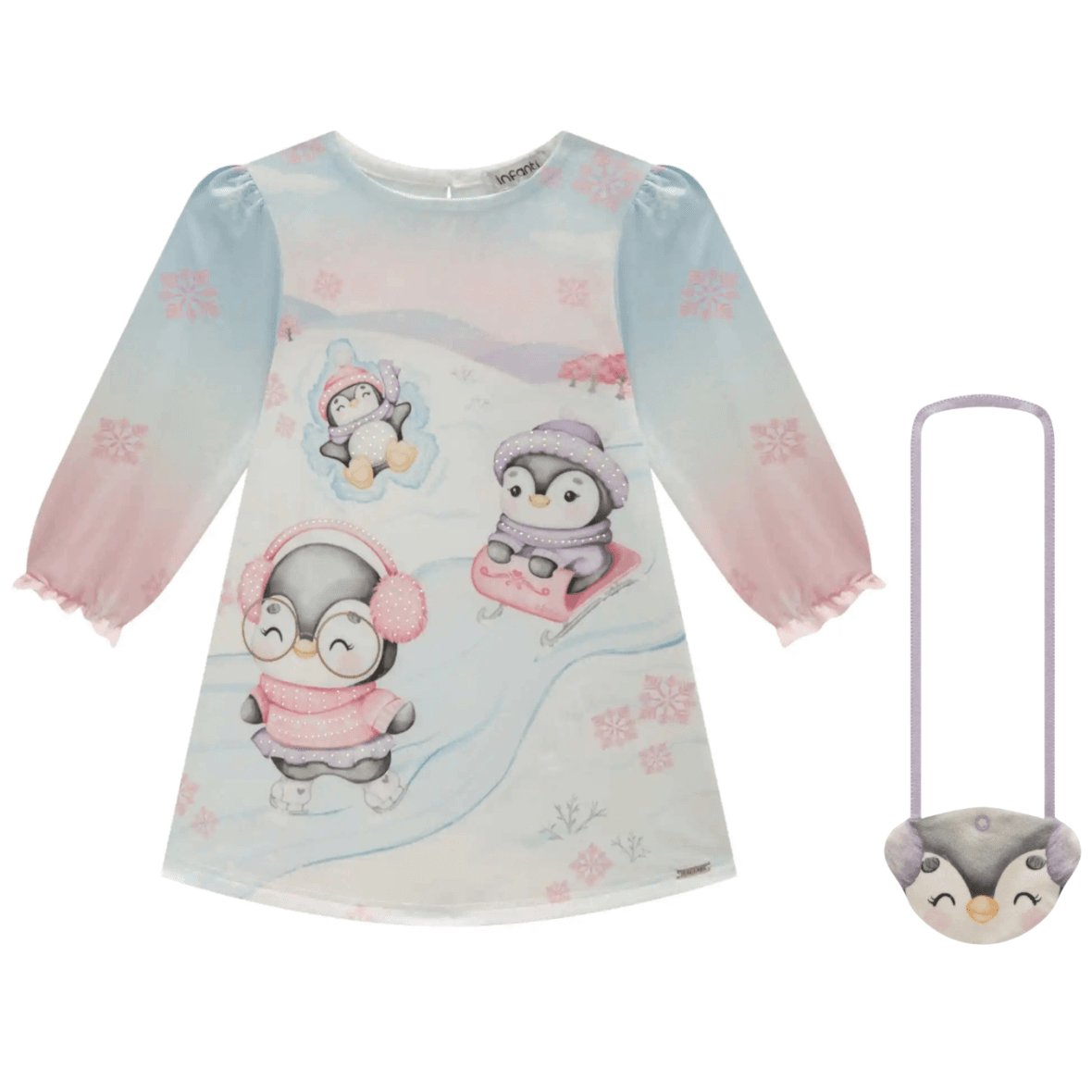 Vestido Infantil em Malha Comfy com Bolsa Infanti