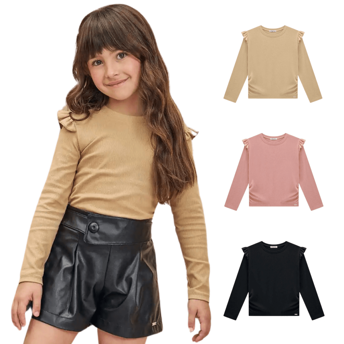 Blusa Infantil Manga Longa Canelada Infanti