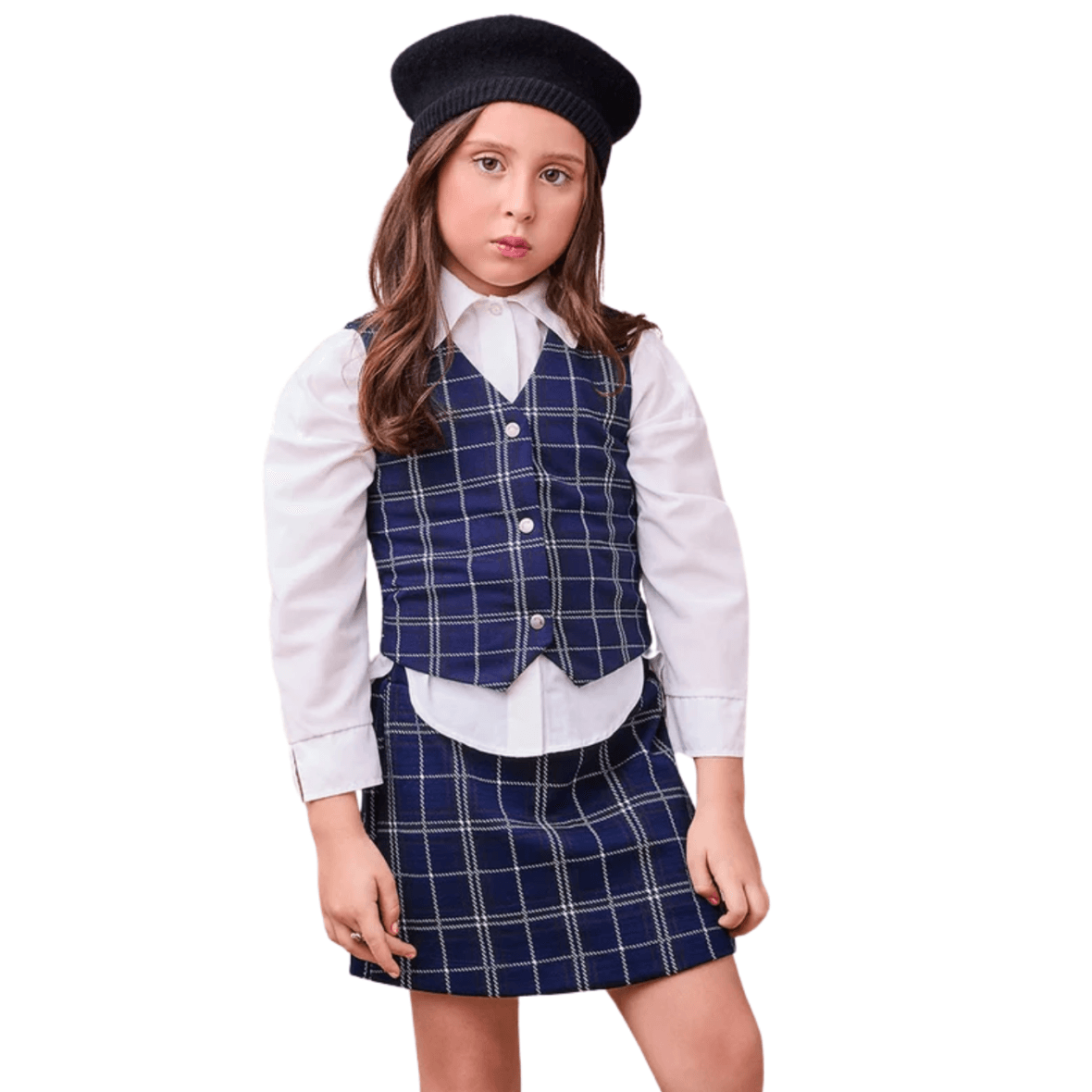 Conjunto Infantil Jacquard Xadrez Marinho Animê