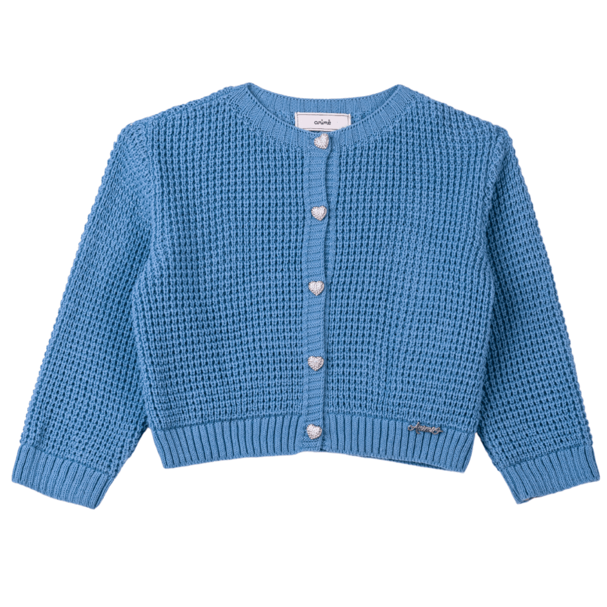 Cardigan Infantil Azul com Botões de Coração Animê