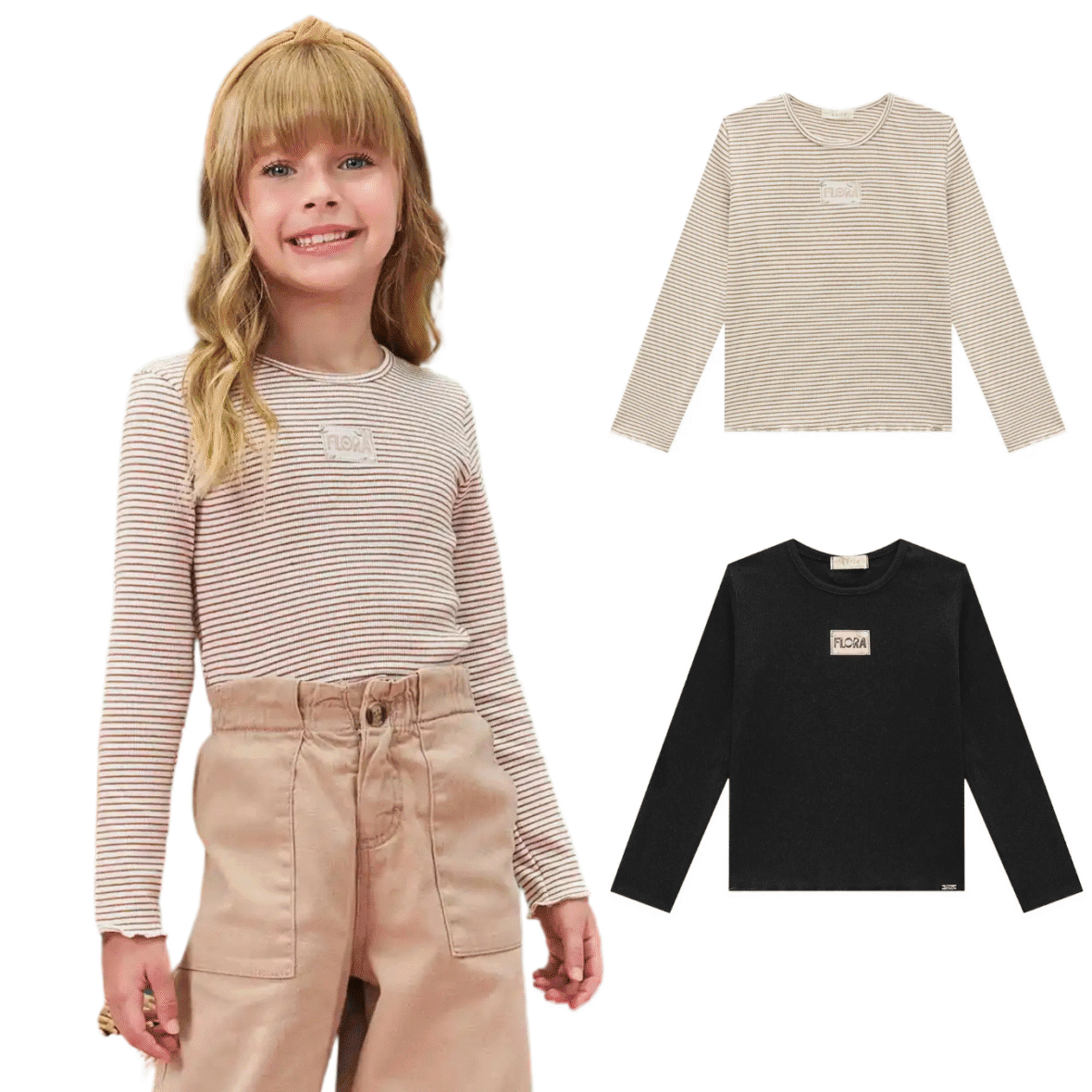 Blusa Infantil Manga Longa em Malha Canelada Infanti